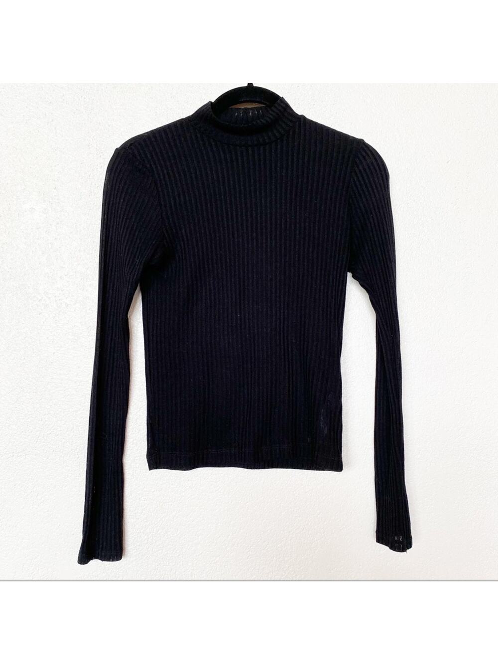 Topshop Ribbed Semi Sheer Mock Neck Top Size 4